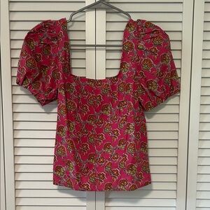 J. Crew Pink Floral Puff Sleeve Blouse